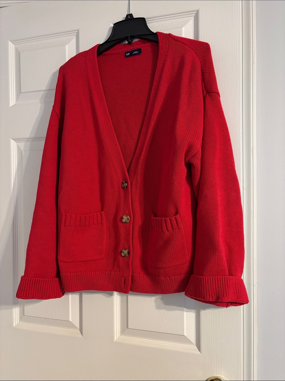 GAP Bright Red V-Neck Button Front Cardigan